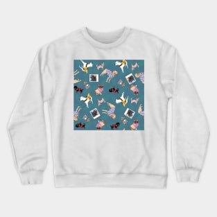 Animals on vacation on blue Crewneck Sweatshirt